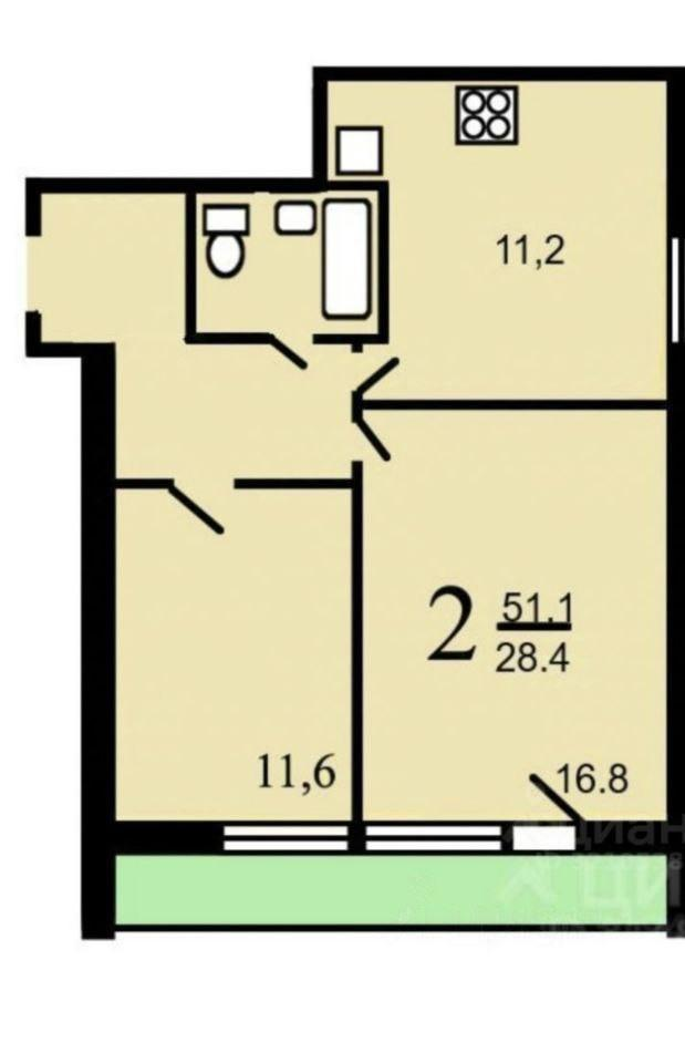 2-комнатная 51.1 м2 в ЖК undefined корпус null этаж 15