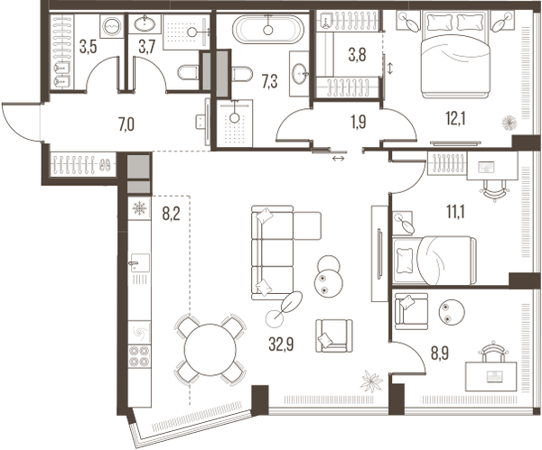 4-комнатная 100 м2 в ЖК High Life корпус null этаж 21