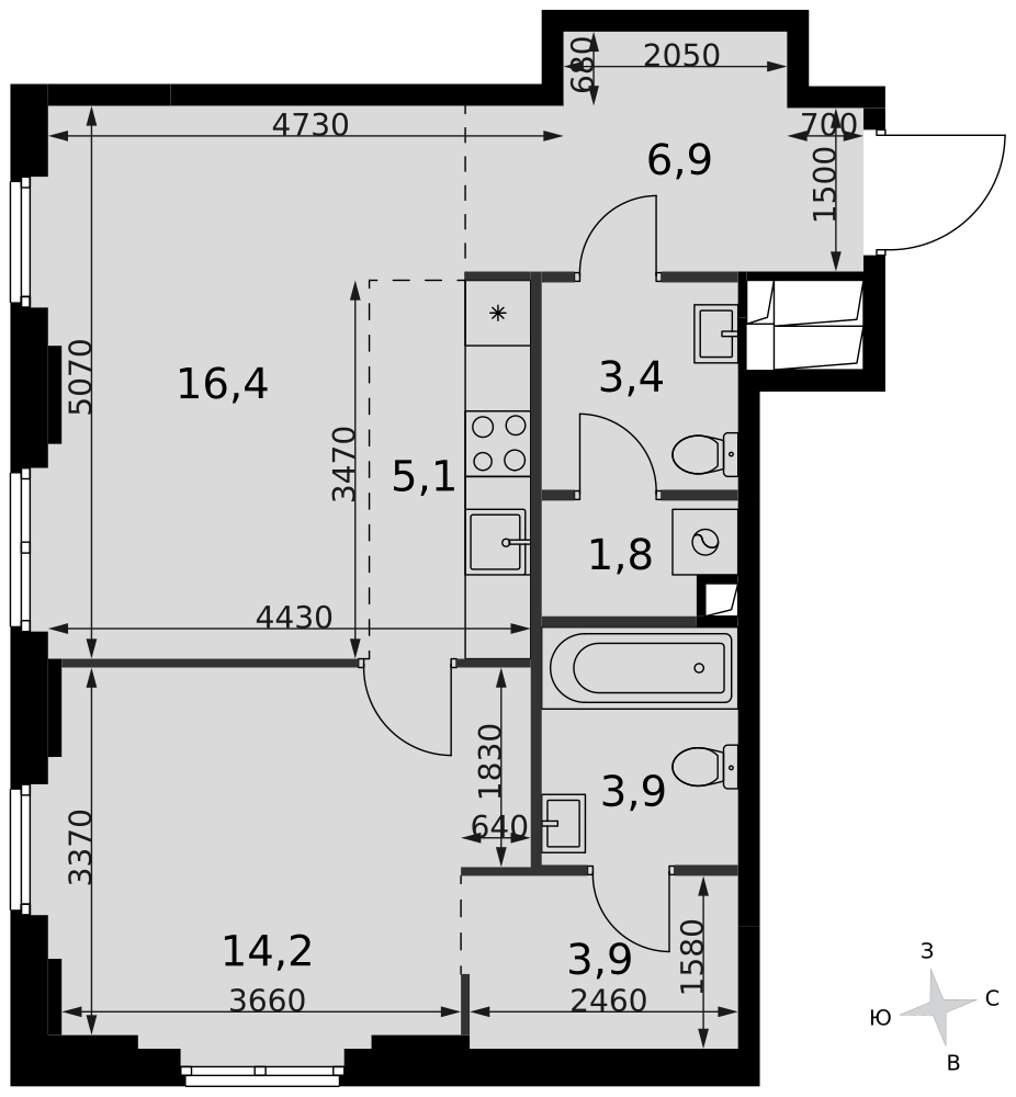 2-комнатная 55 м2 в ЖК Sydney City корпус null этаж 36