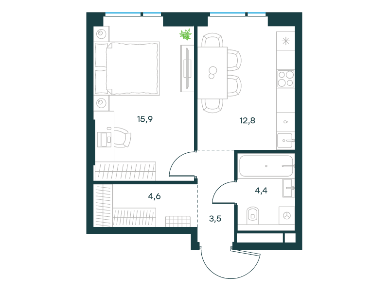 1-комнатная 41 м2 в ЖК Level Войковская корпус null этаж 14