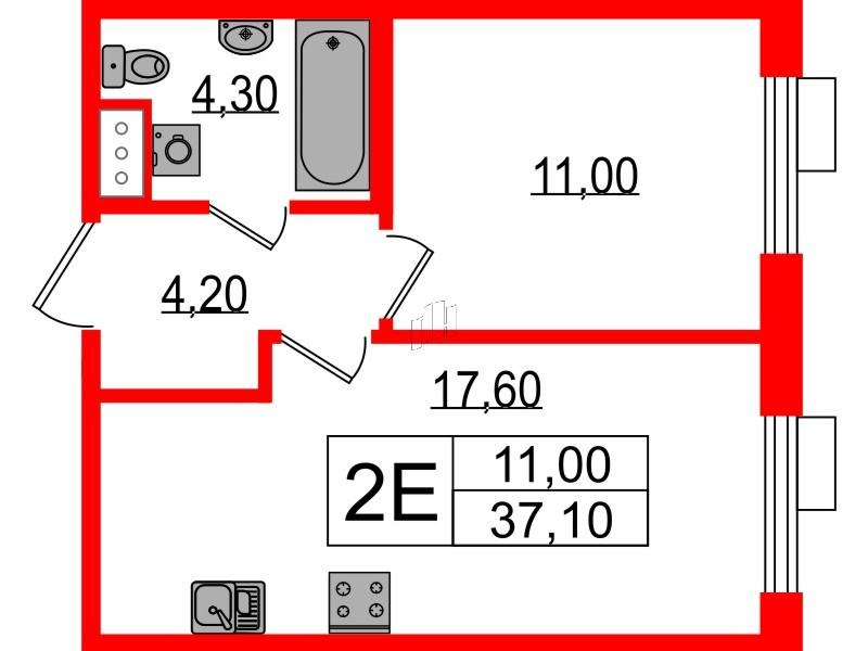 1-комнатная 37 м2 в ЖК Парусная 1 корпус null этаж 11