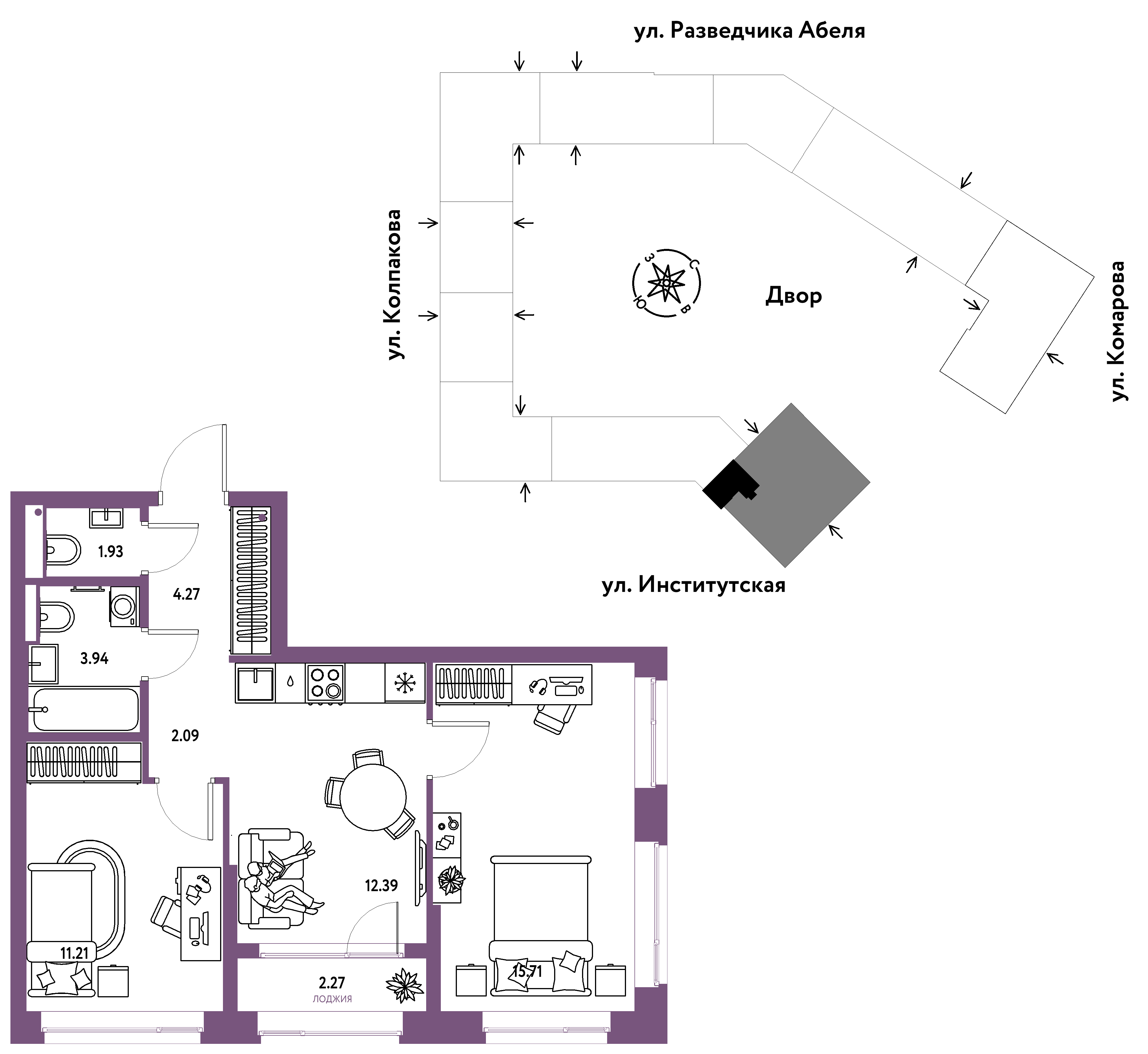 Студия 53 м2 в ЖК Страна.Парковая корпус null этаж 18