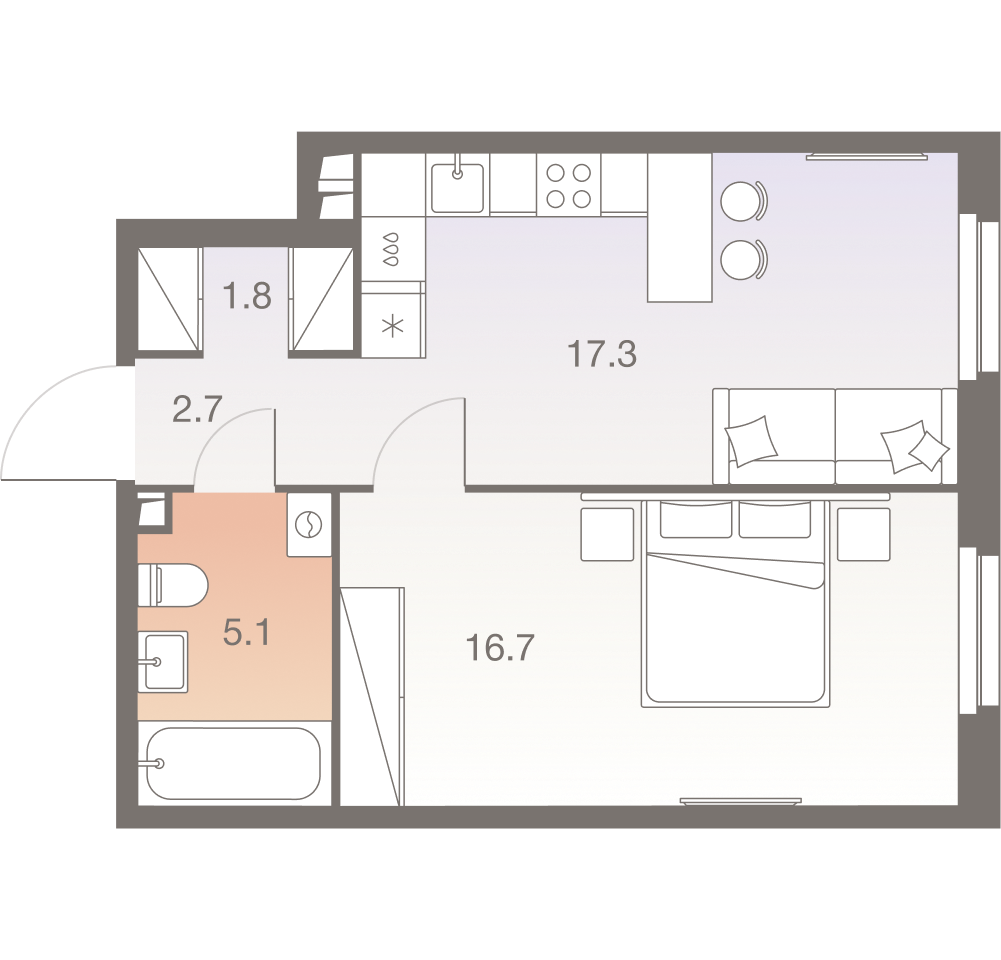 2-комнатная 43 м2 в ЖК Twelve корпус null этаж 14