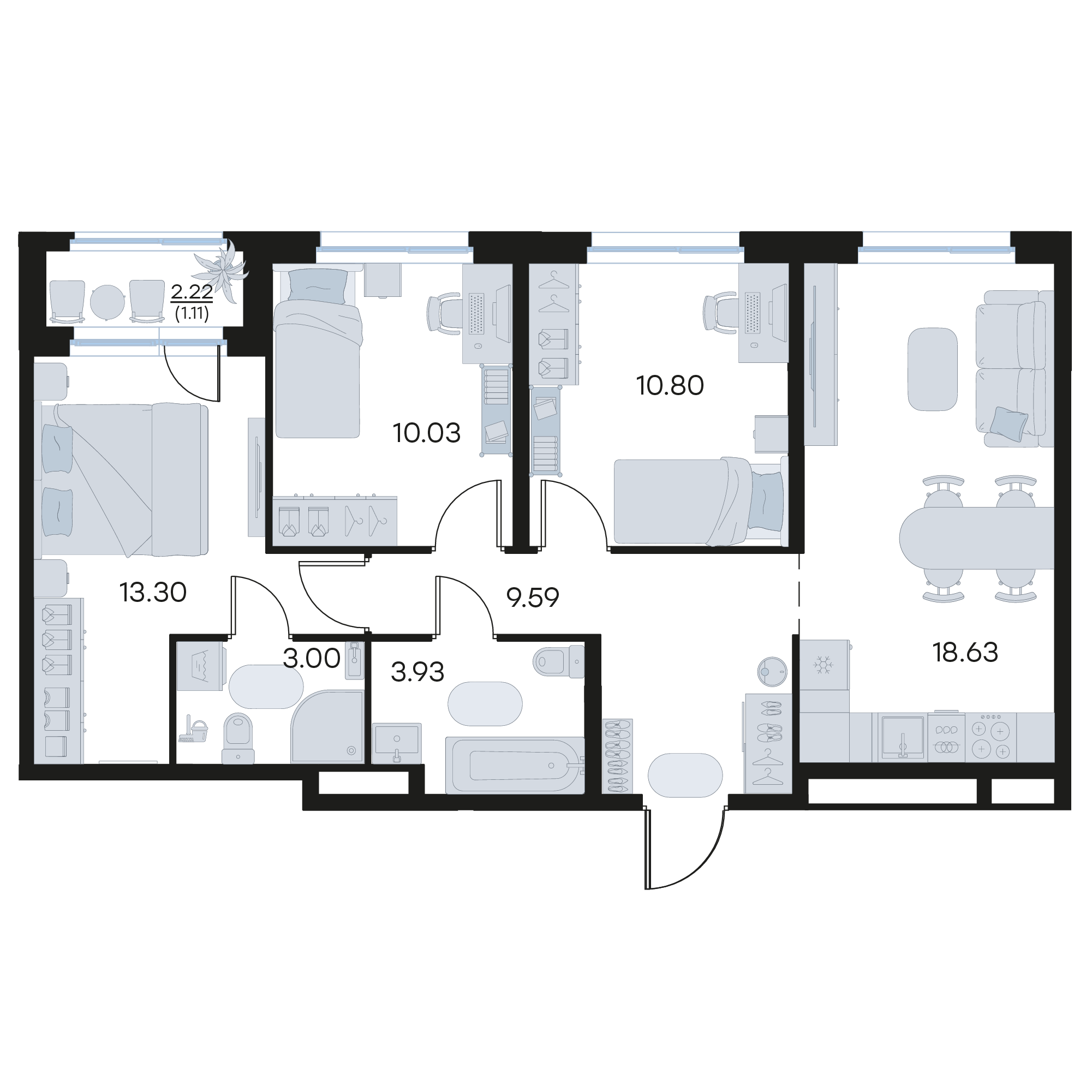 3-комнатная 70 м2 в ЖК Октябрьский корпус null этаж 12