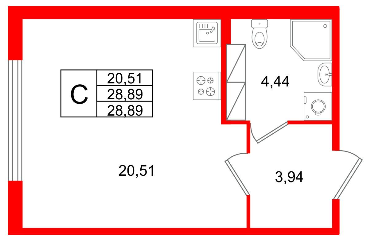 Студия 28 м2 в ЖК Квартал Заречье корпус null этаж 5