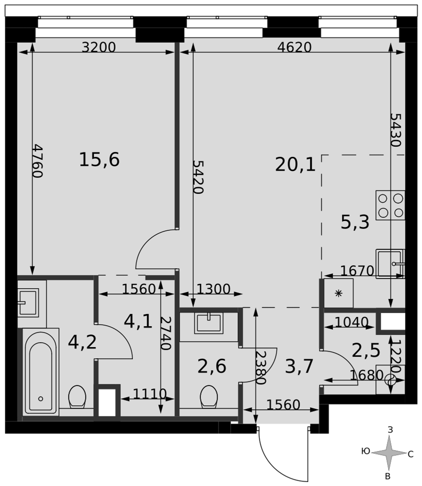 2-комнатная 58 м2 в ЖК Амбер Сити корпус null этаж 39