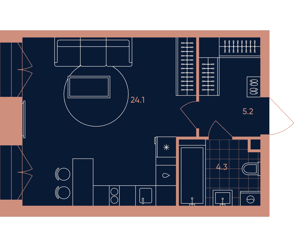 1-комнатная 33 м2 в ЖК ERA / Дербеневская 20 корпус null этаж 4