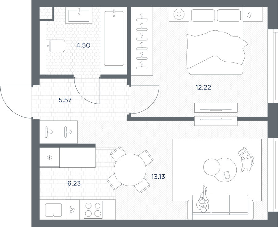 1-комнатная 41 м2 в ЖК TATE корпус null этаж 47