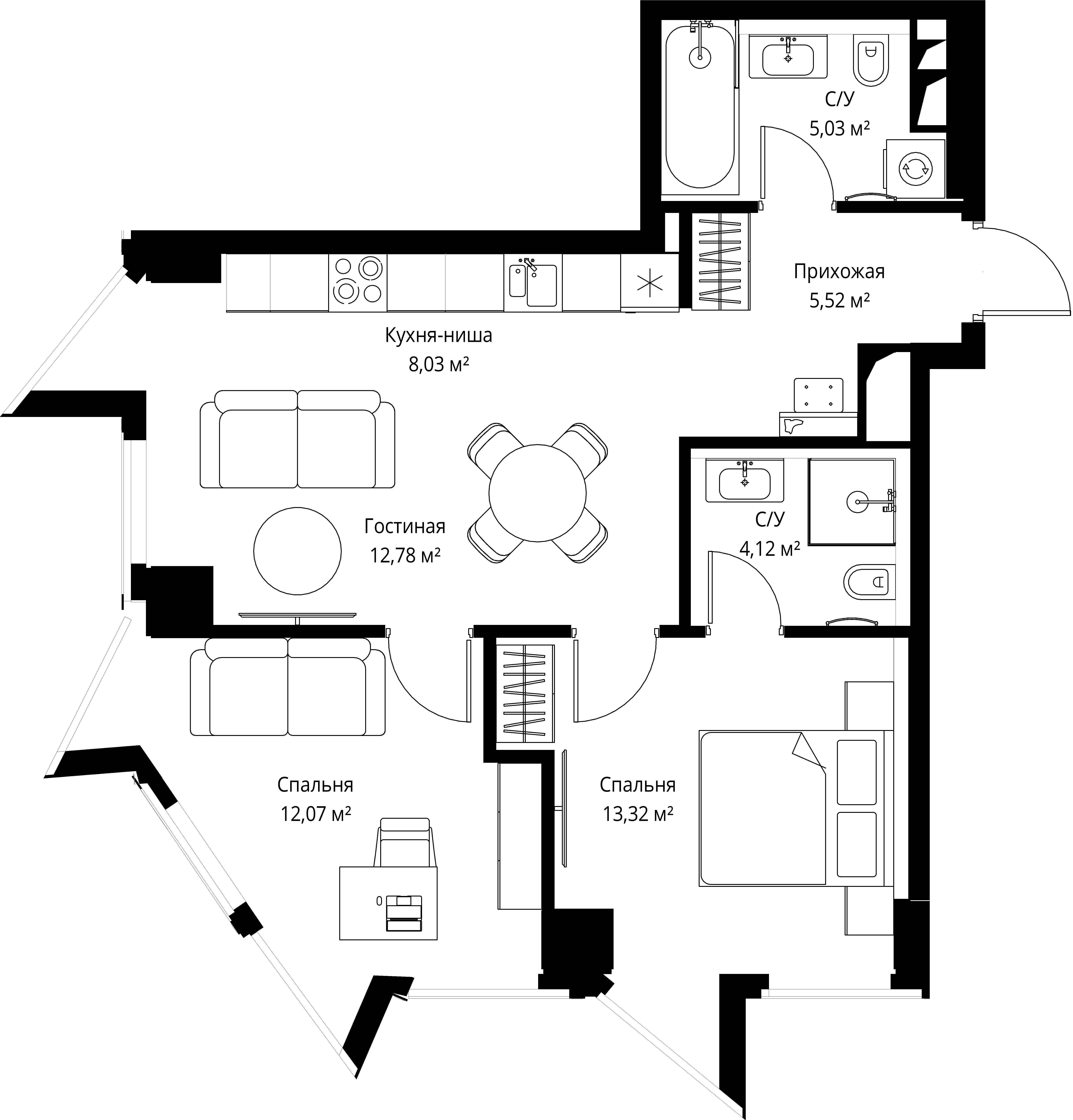 2-комнатная 60 м2 в ЖК Famous корпус null этаж 7