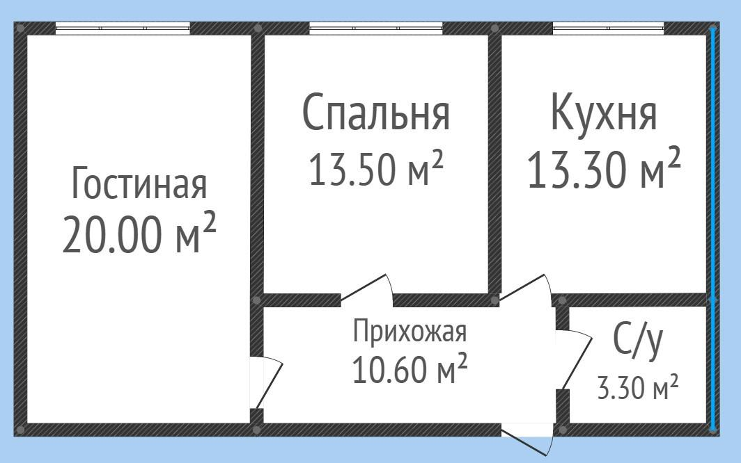 2-комнатная 60 м2 в ЖК undefined корпус null этаж 3