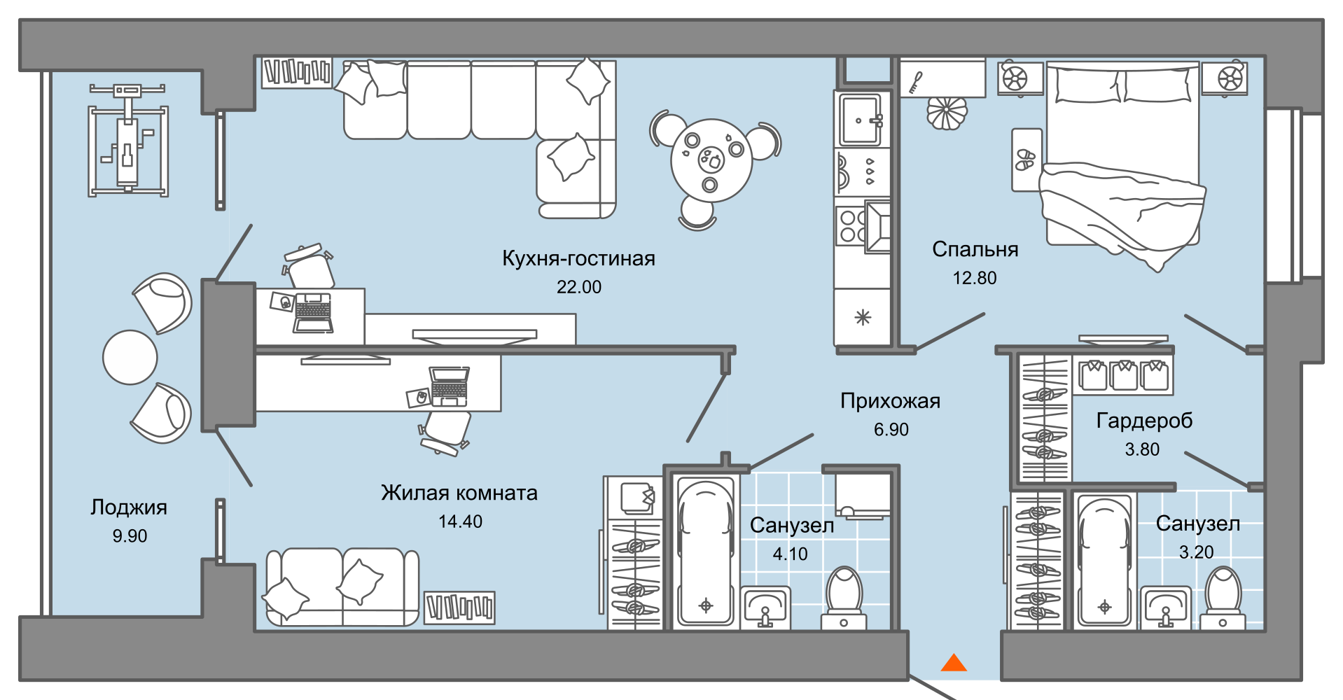 3-комнатная 72 м2 в ЖК Камаполис корпус null этаж 2