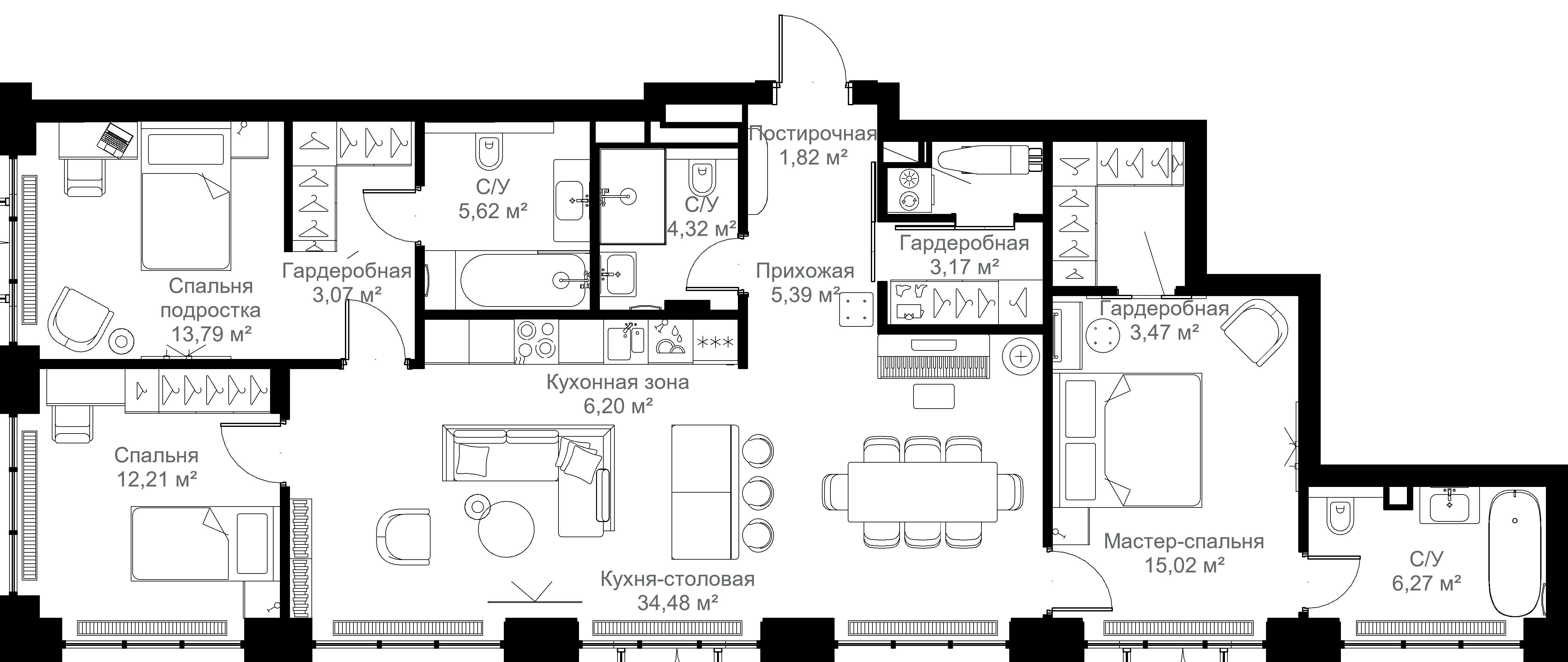 3-комнатная 114 м2 в ЖК МЫС корпус null этаж 2