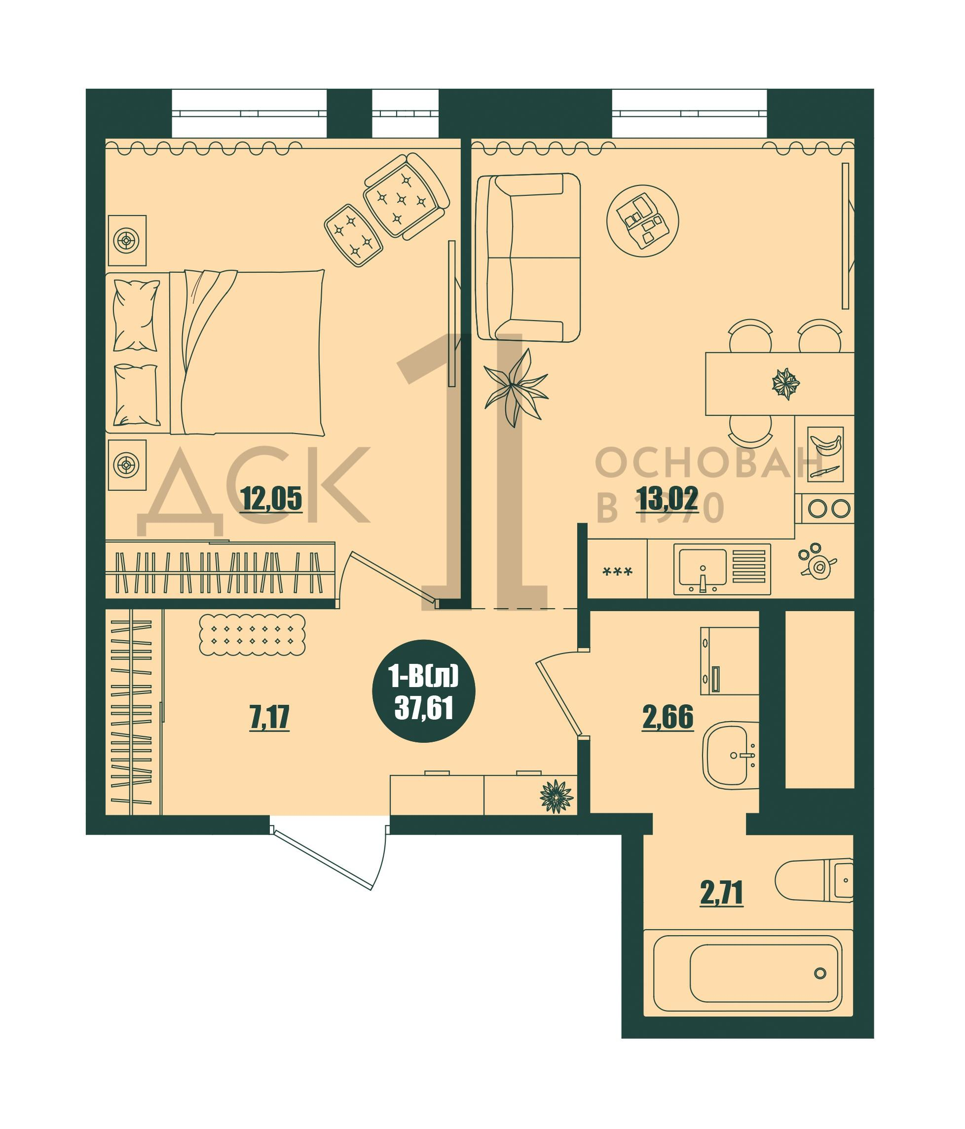 1-комнатная 37 м2 в ЖК Крылов корпус null этаж 10