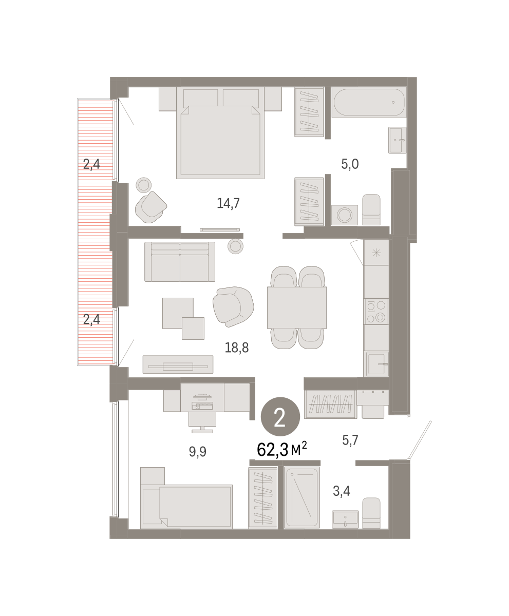 2-комнатная 62 м2 в ЖК Шишимская горка корпус null этаж 7