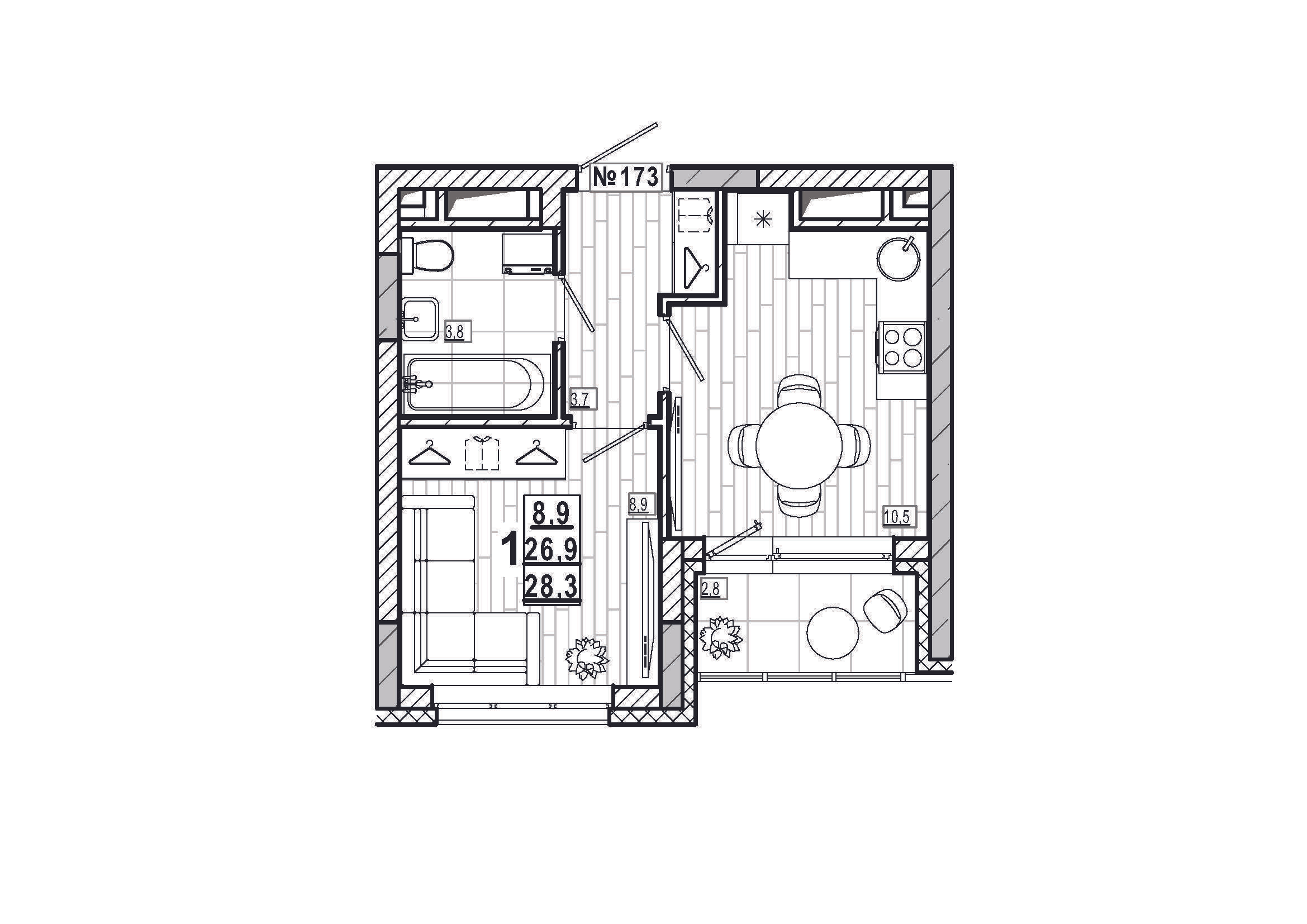 1-комнатная 28 м2 в ЖК Дом на Маяковского корпус null этаж 4