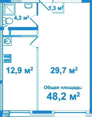1-комнатная 48.1 м2 в ЖК undefined корпус null этаж 1