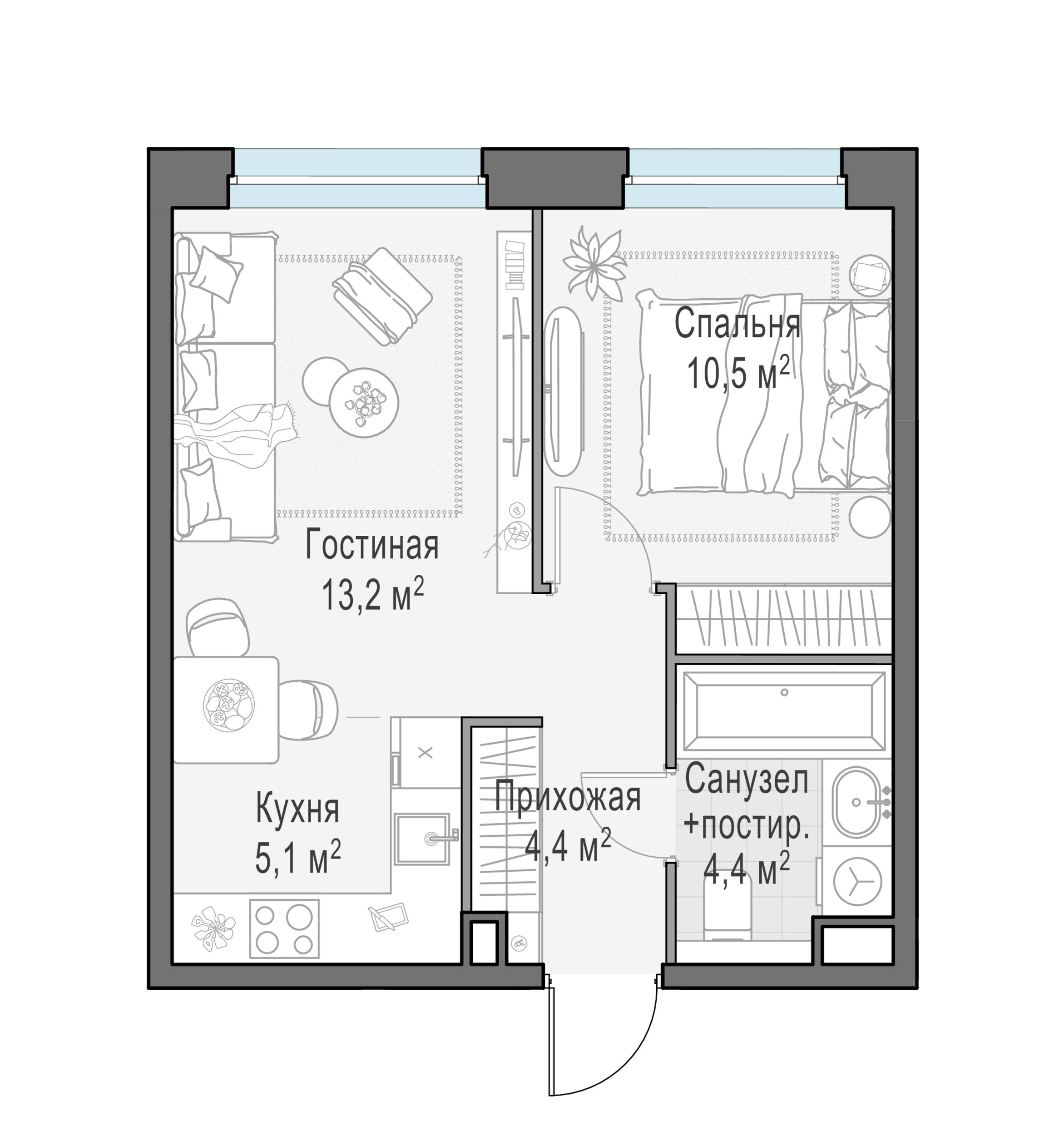 2-комнатная 37 м2 в ЖК Жилые кварталы «Белый Град» корпус null этаж 8