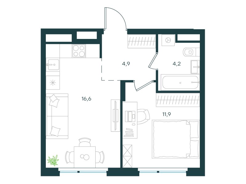 1-комнатная 37 м2 в ЖК Левел Лесной корпус null этаж 15