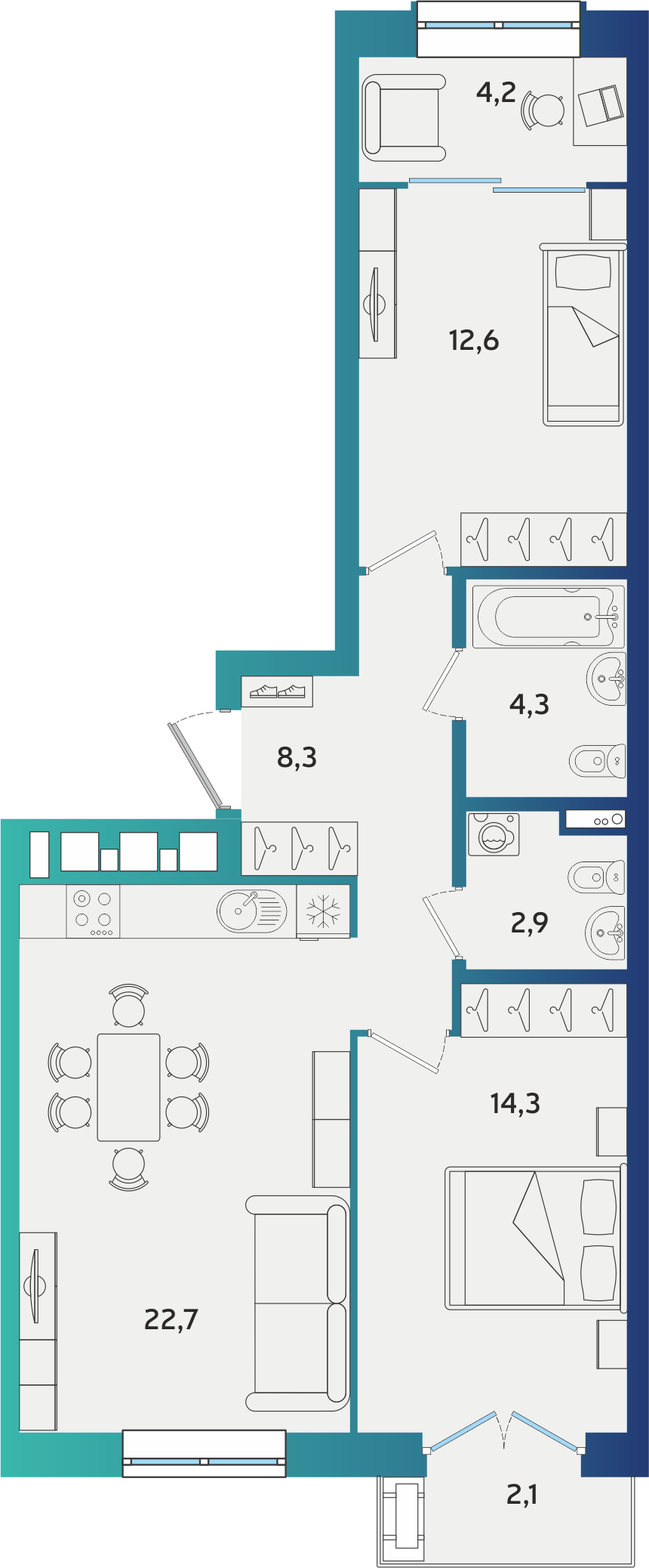 2-комнатная 70 м2 в ЖК Экополис корпус null этаж 2