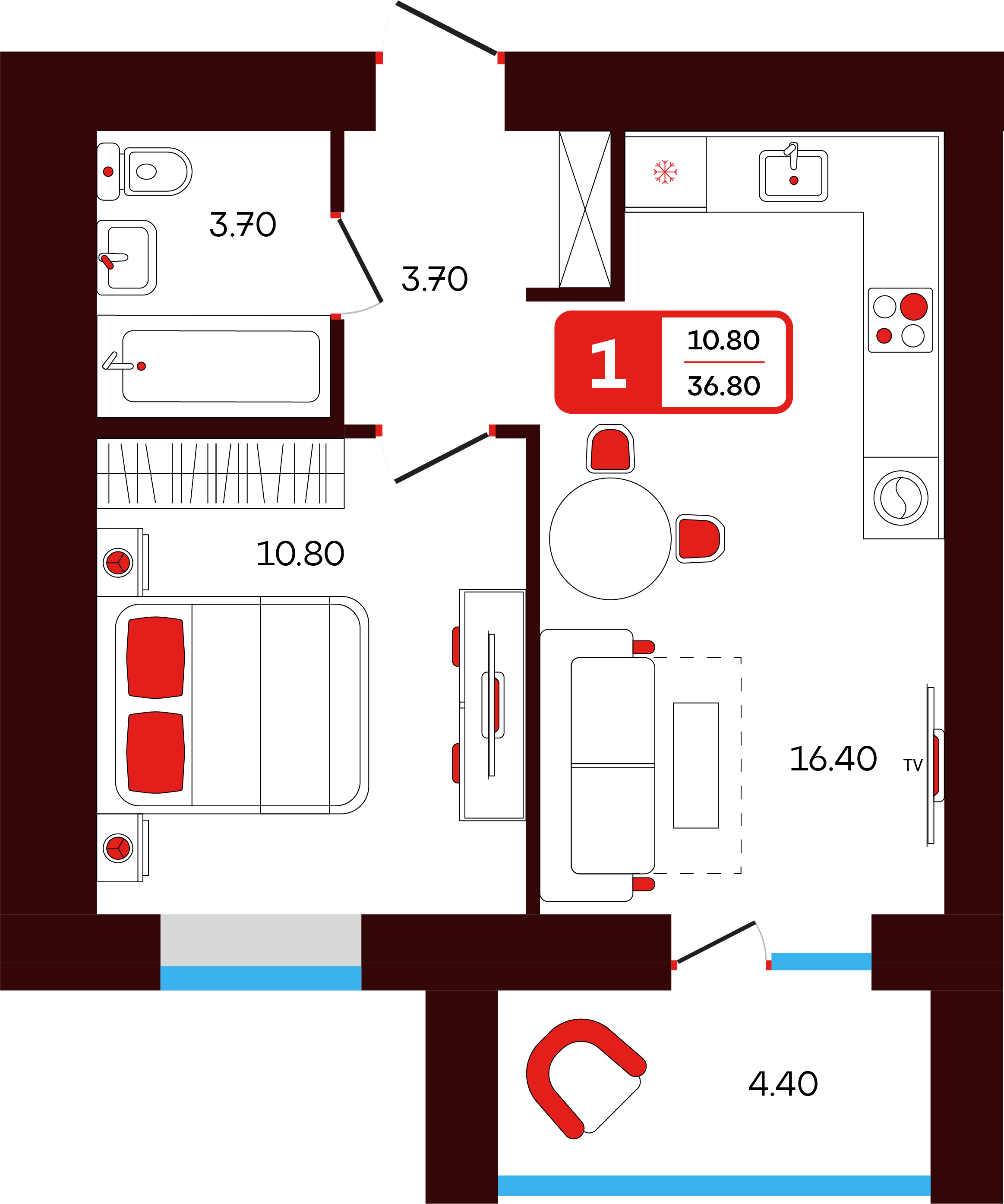 1-комнатная 36 м2 в ЖК Тепло корпус null этаж 12