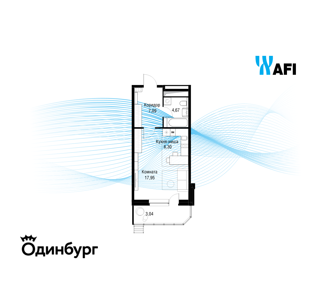 Студия 38 м2 в ЖК Одинбург корпус null этаж 4