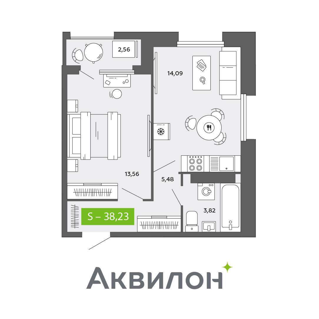 Студия 38 м2 в ЖК Аквилон CITY Towers корпус null этаж 9