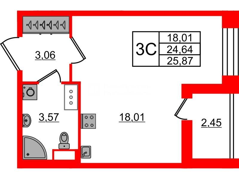 Студия 24 м2 в ЖК Астра Континенталь корпус null этаж 7