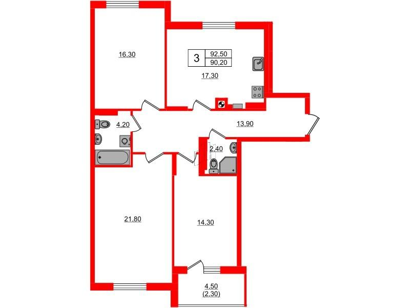 3-комнатная 92 м2 в ЖК River Park-2 корпус null этаж 4