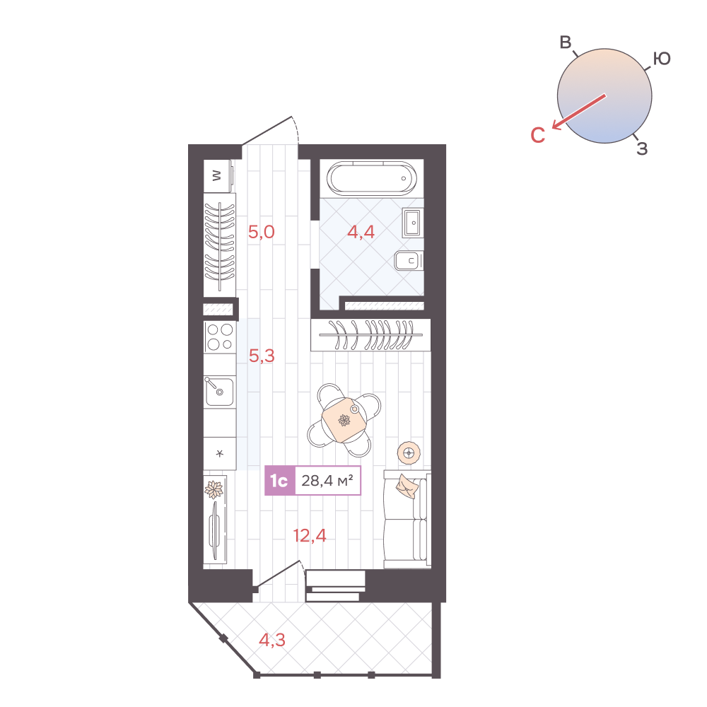 Студия 28 м2 в ЖК ДА корпус null этаж 6