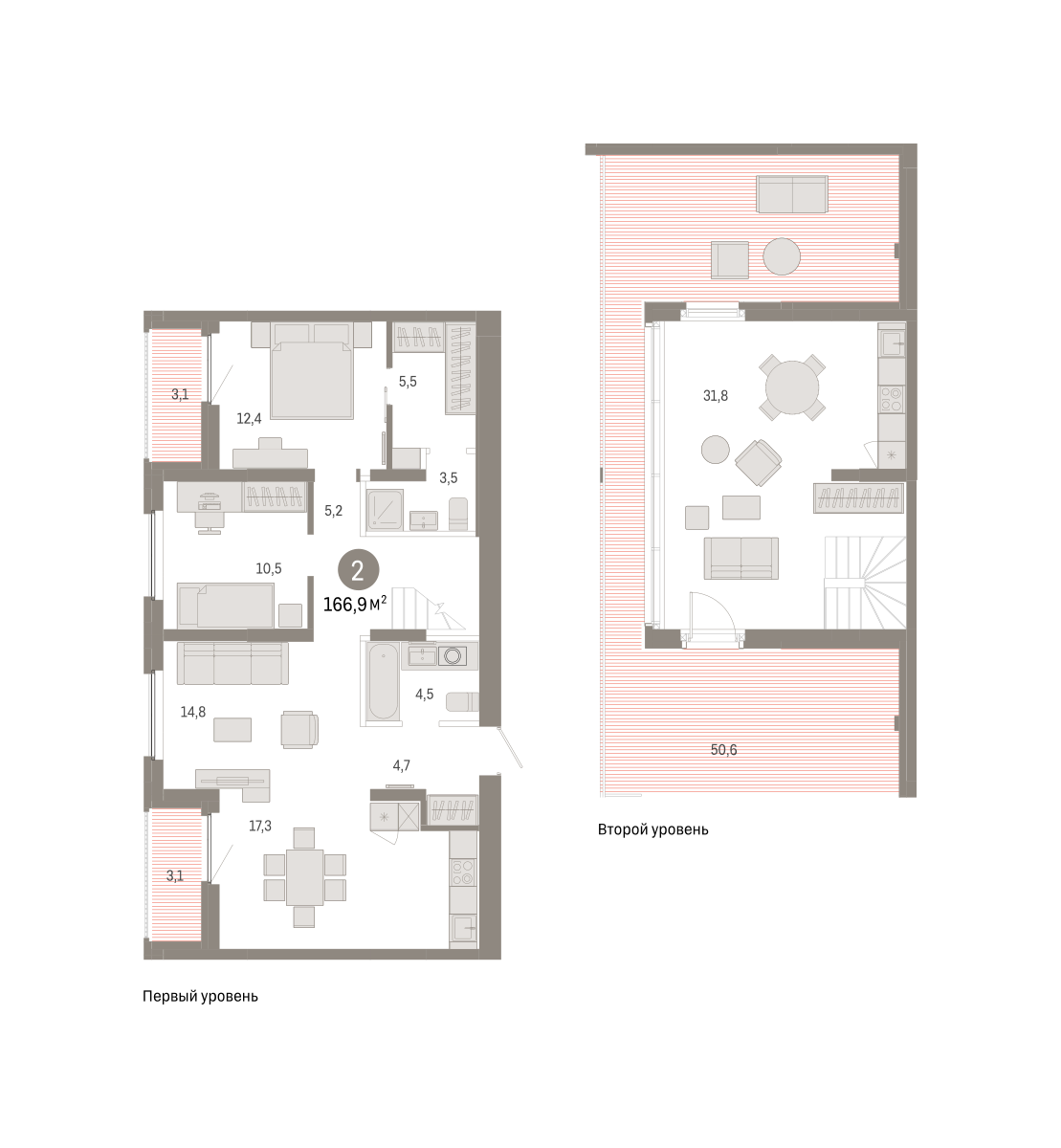 2-комнатная 166 м2 в ЖК Зарека корпус null этаж 7