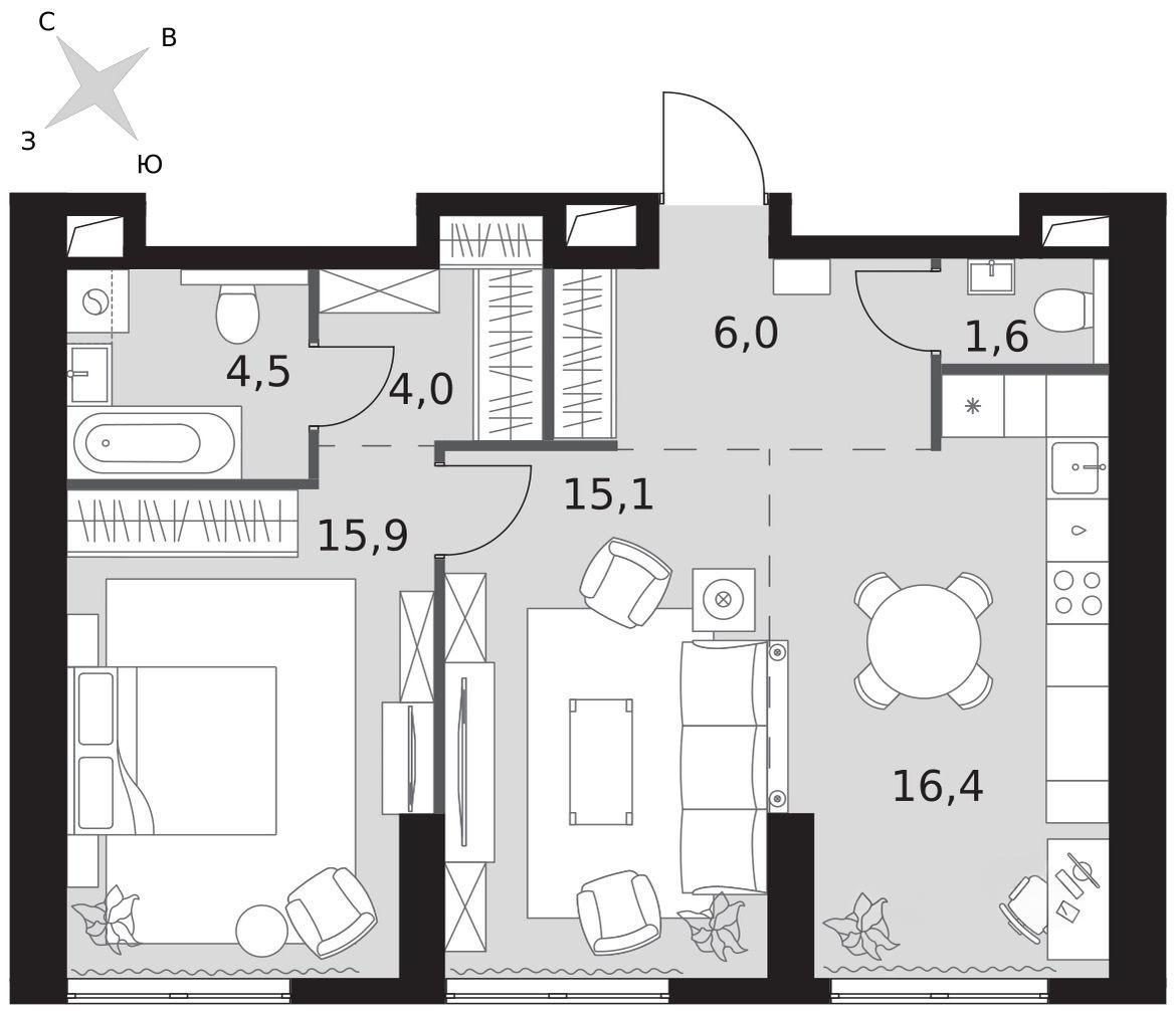 2-комнатная 64.2 м2 в ЖК undefined корпус null этаж 29