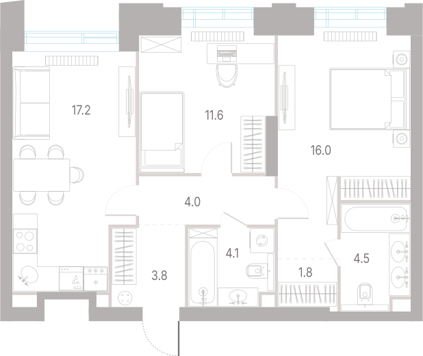 2-комнатная 63 м2 в ЖК КОД Сокольники корпус null этаж 10