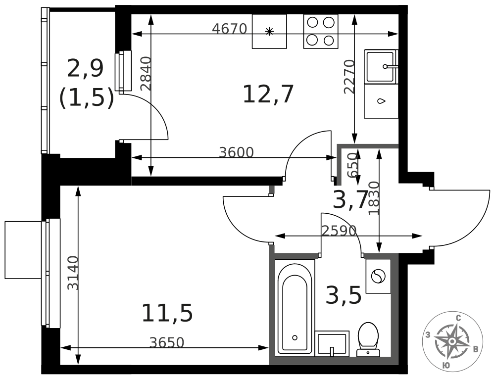 1-комнатная 33 м2 в ЖК 1-й Ясеневский корпус null этаж 14