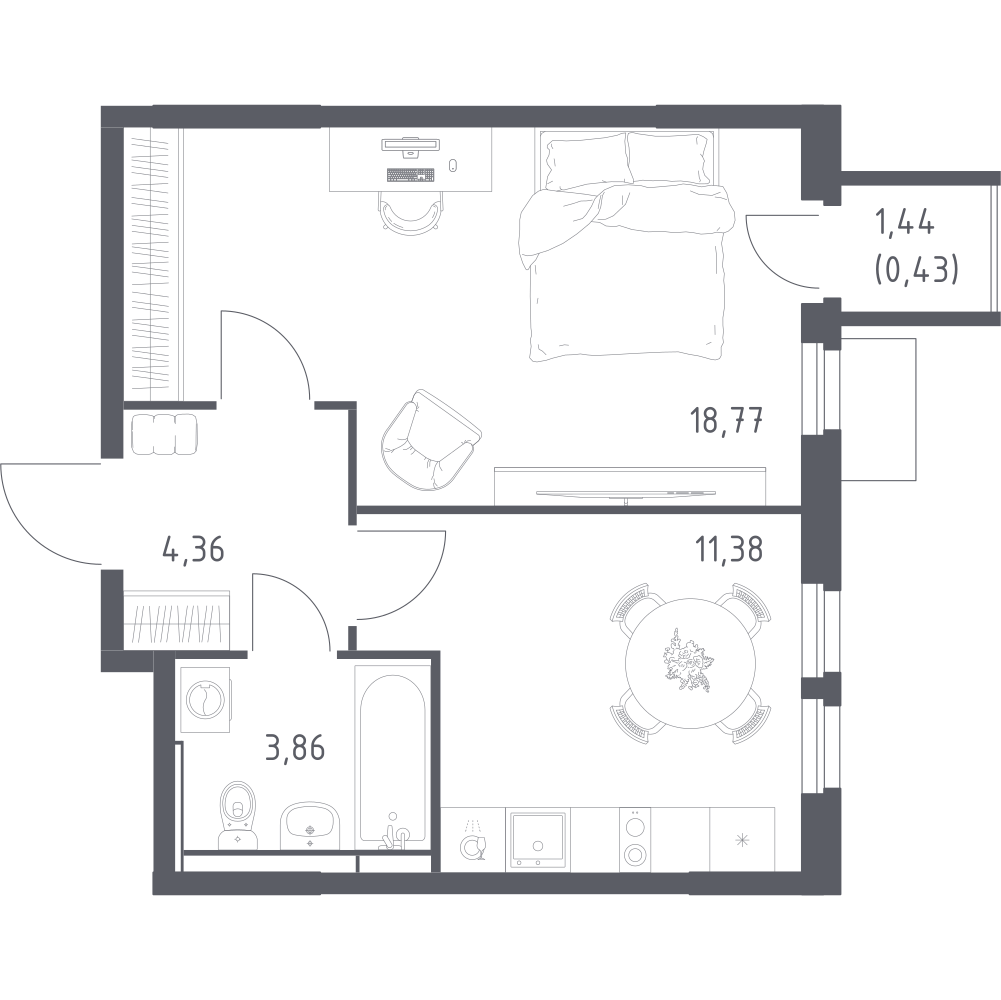 1-комнатная 38 м2 в ЖК Мытищи Парк корпус null этаж 3