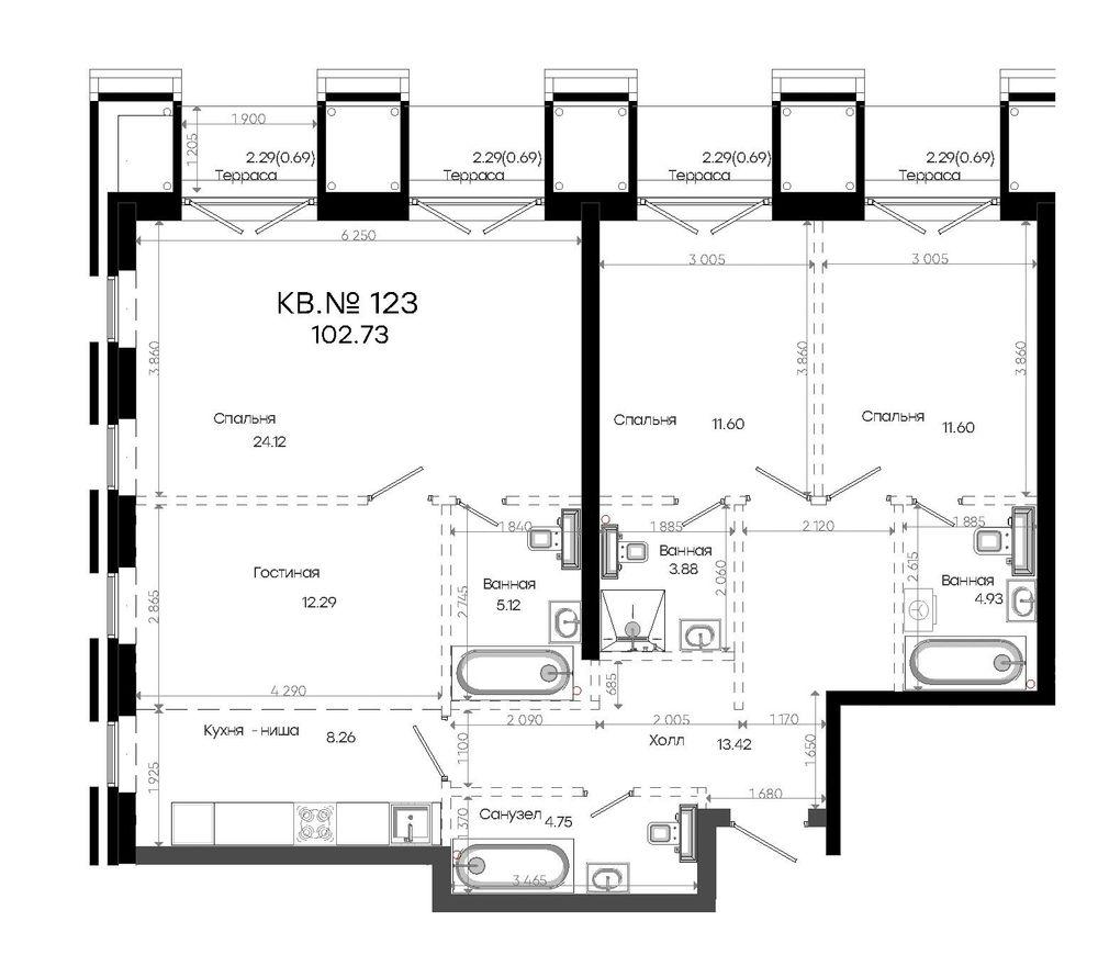 4-комнатная 102 м2 в ЖК Яналиф корпус null этаж 5