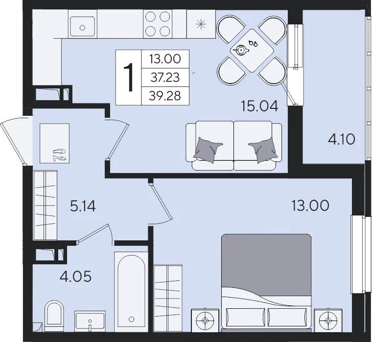 1-комнатная 39.3 м2 в ЖК undefined корпус null этаж 6
