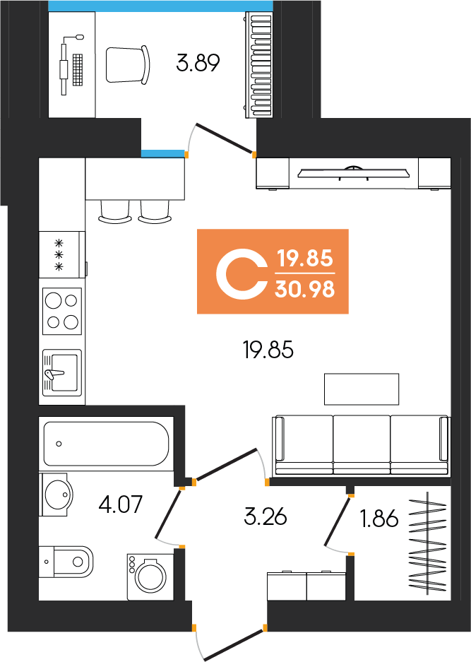 Студия 30 м2 в ЖК Клубный дом Симфония корпус null этаж 6