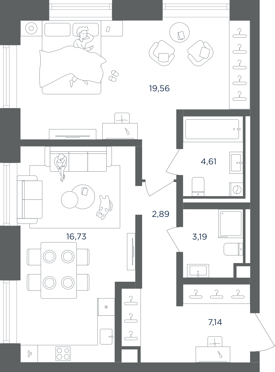1-комнатная 54 м2 в ЖК ULTIMACity корпус null этаж 13