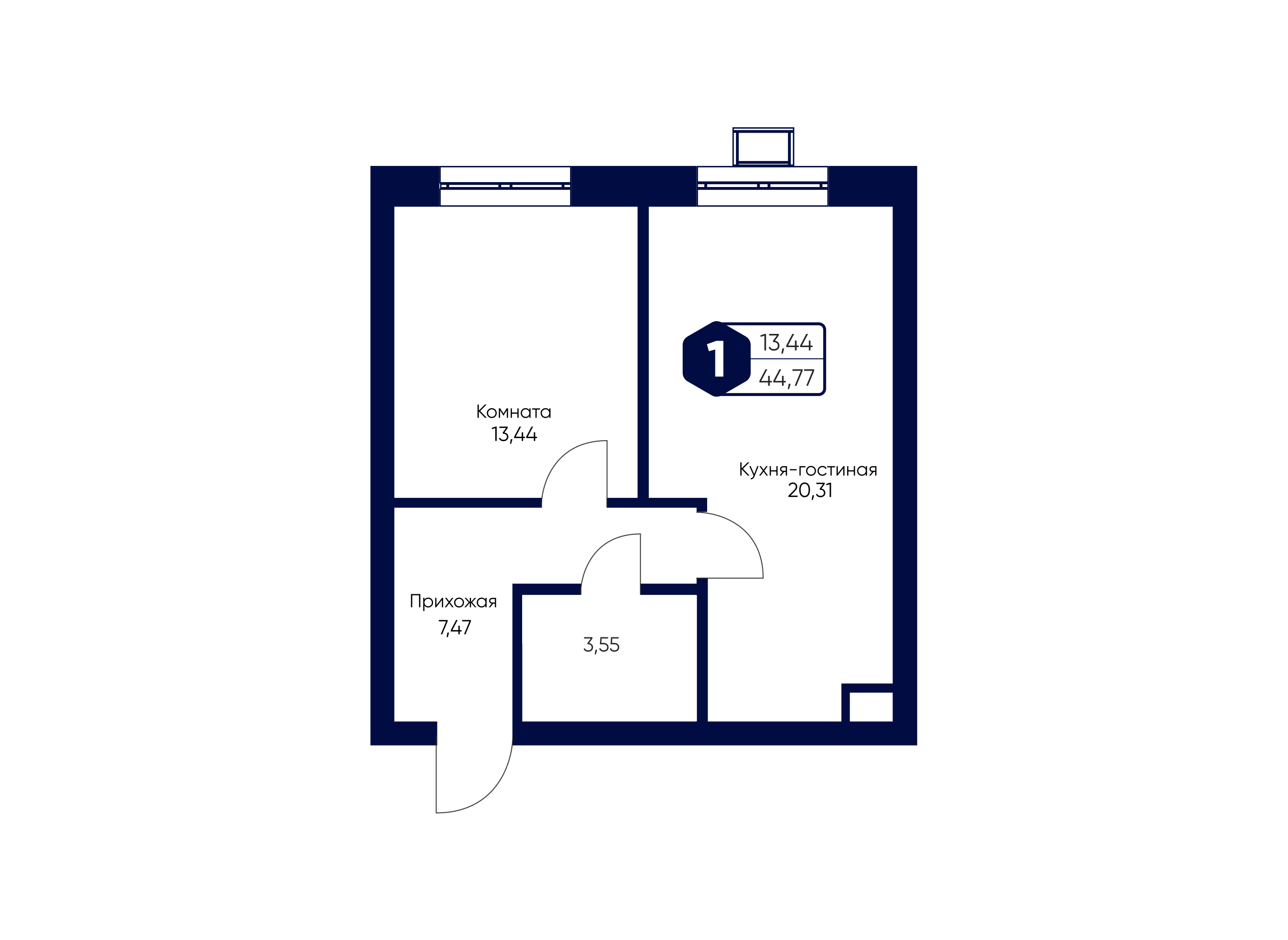 1-комнатная 44 м2 в ЖК Мечта квартал Дружба корпус null этаж 1