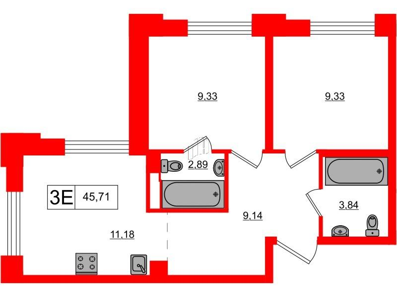 2-комнатная 45 м2 в ЖК Alpen корпус null этаж 9