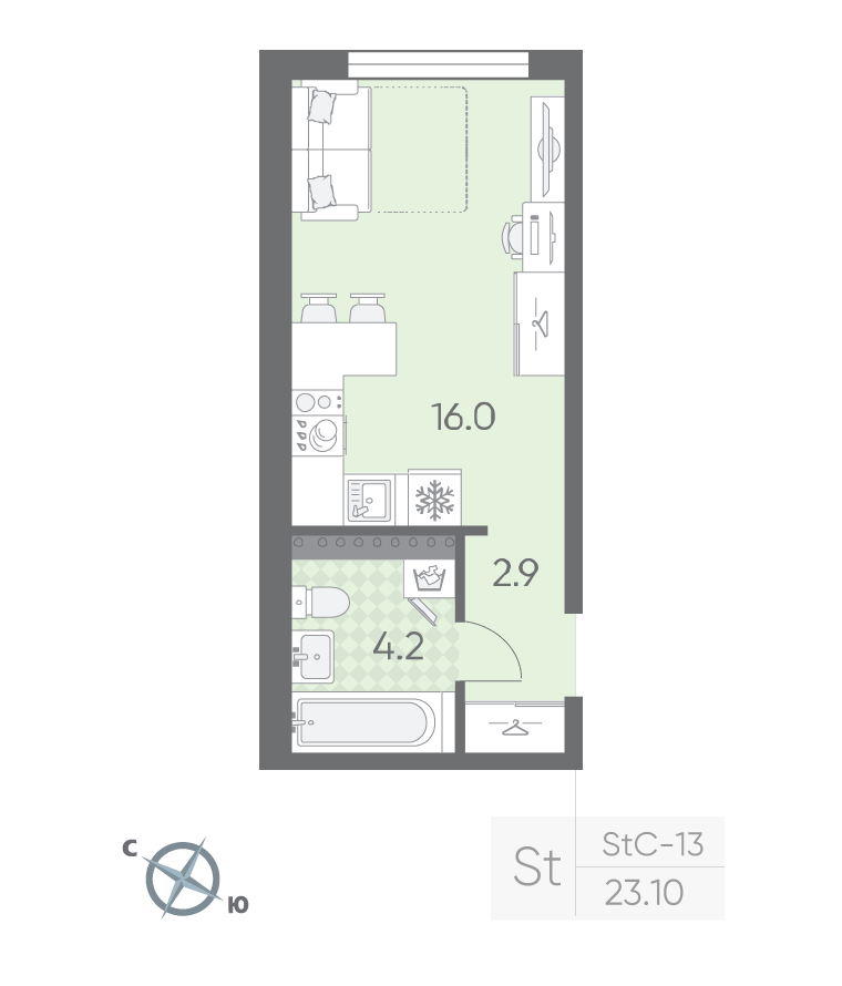 Студия 23 м2 в ЖК Пулково Lake корпус null этаж 4