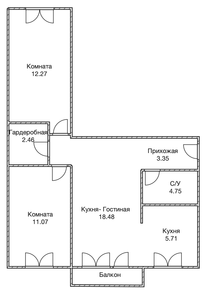 3-комнатная 58.1 м2 в ЖК undefined корпус null этаж 5