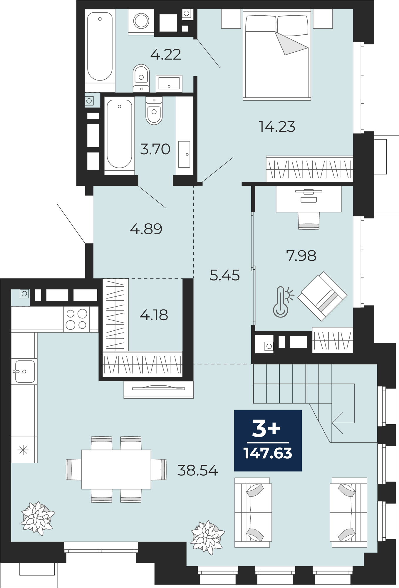 4-комнатная 147 м2 в ЖК Айвазовский корпус null этаж 8