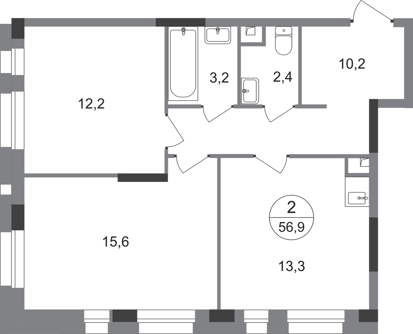 2-комнатная 56 м2 в ЖК Первый Московский корпус null этаж 1