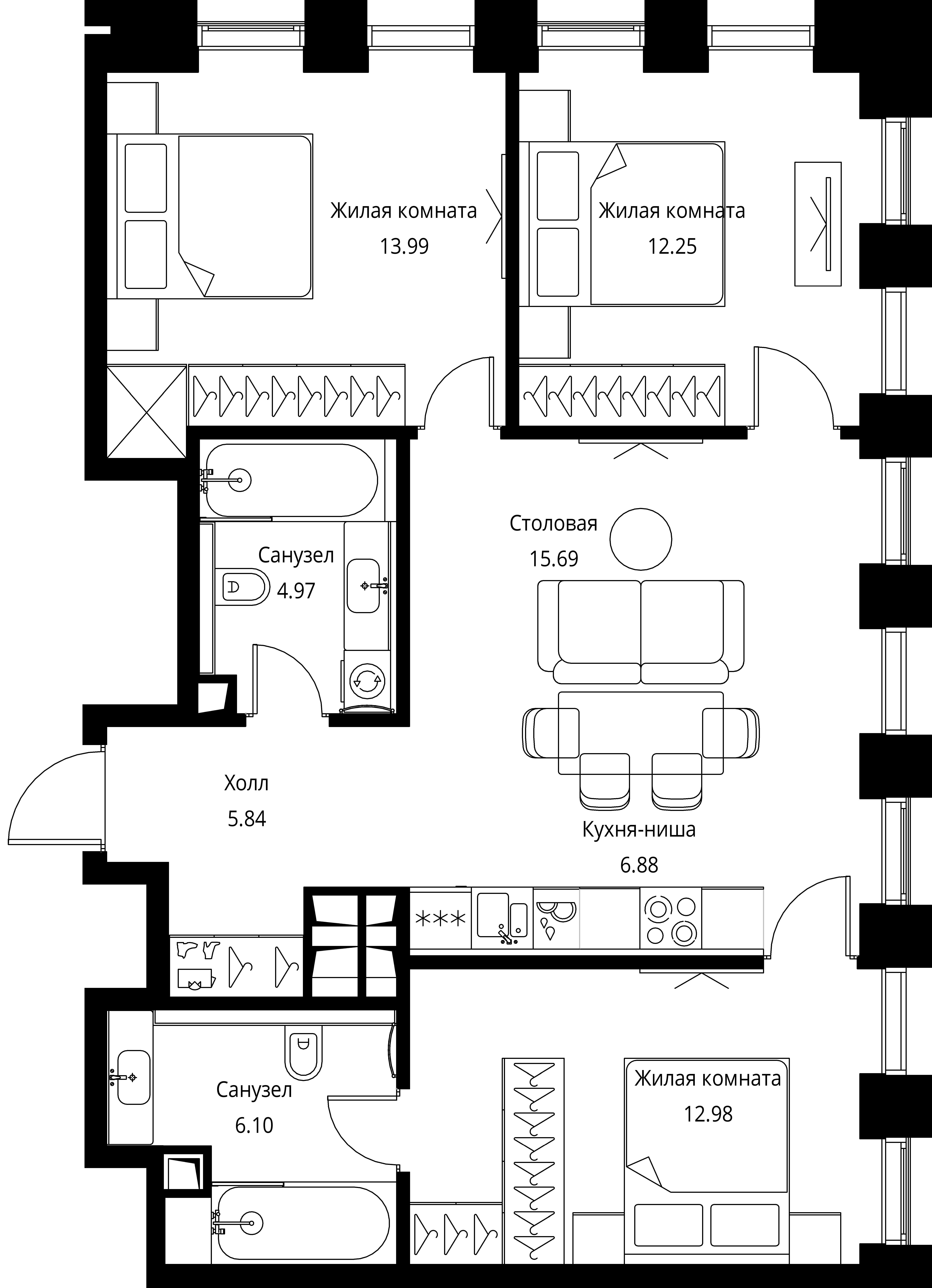 3-комнатная 78 м2 в ЖК CITY BAY корпус null этаж 25