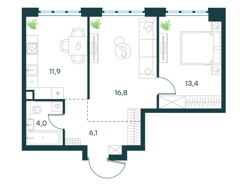 2-комнатная 52 м2 в ЖК Level Южнопортовая корпус null этаж 49