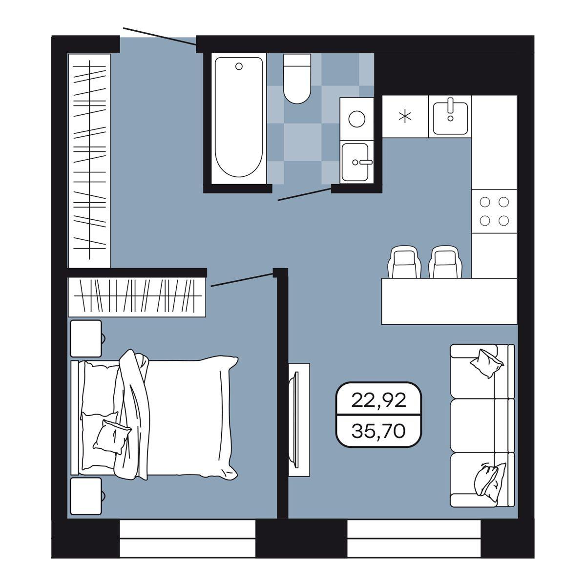 Студия 35 м2 в ЖК Парк Авеню корпус null этаж 15