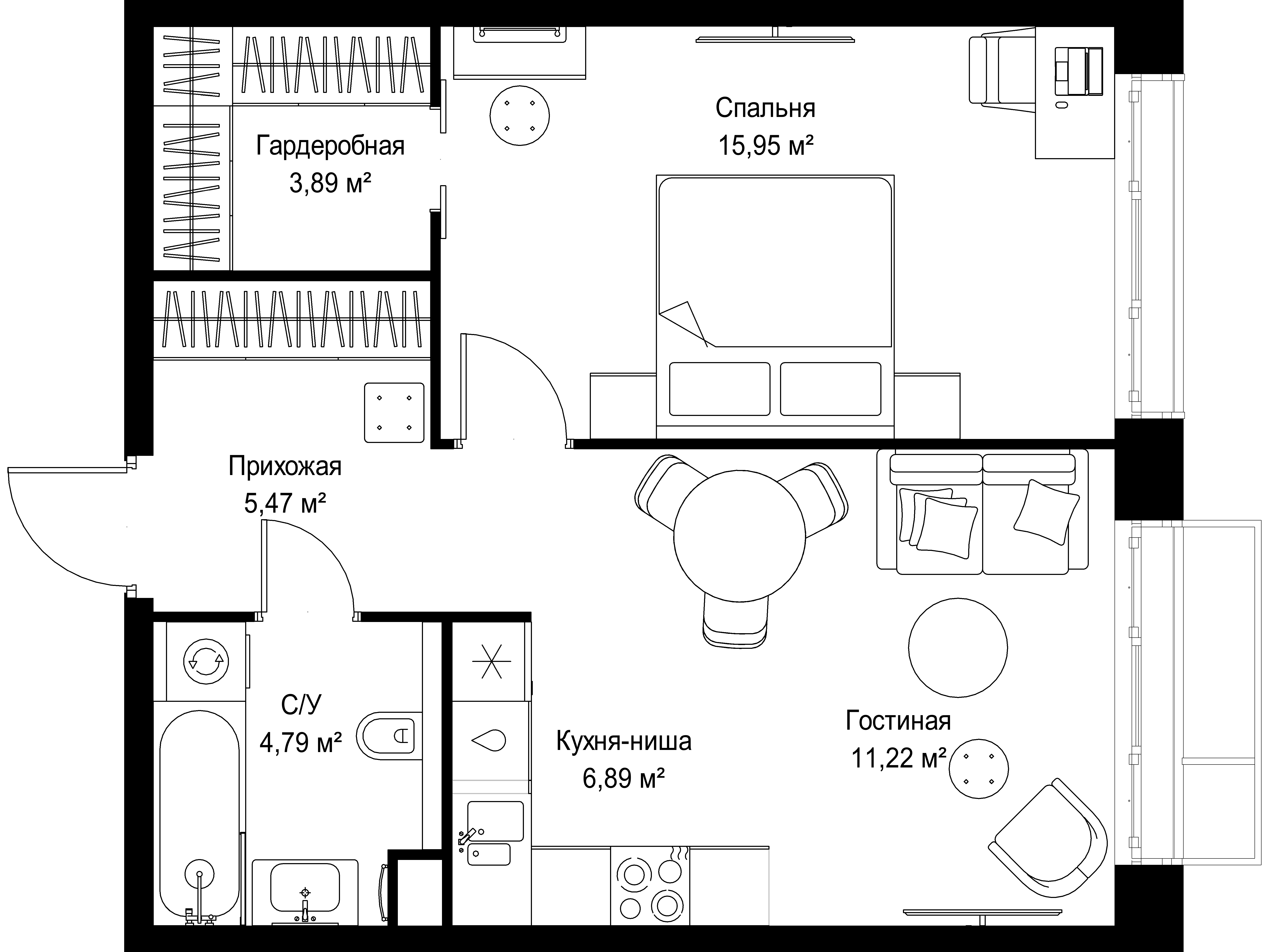 1-комнатная 48 м2 в ЖК МЫС корпус null этаж 2