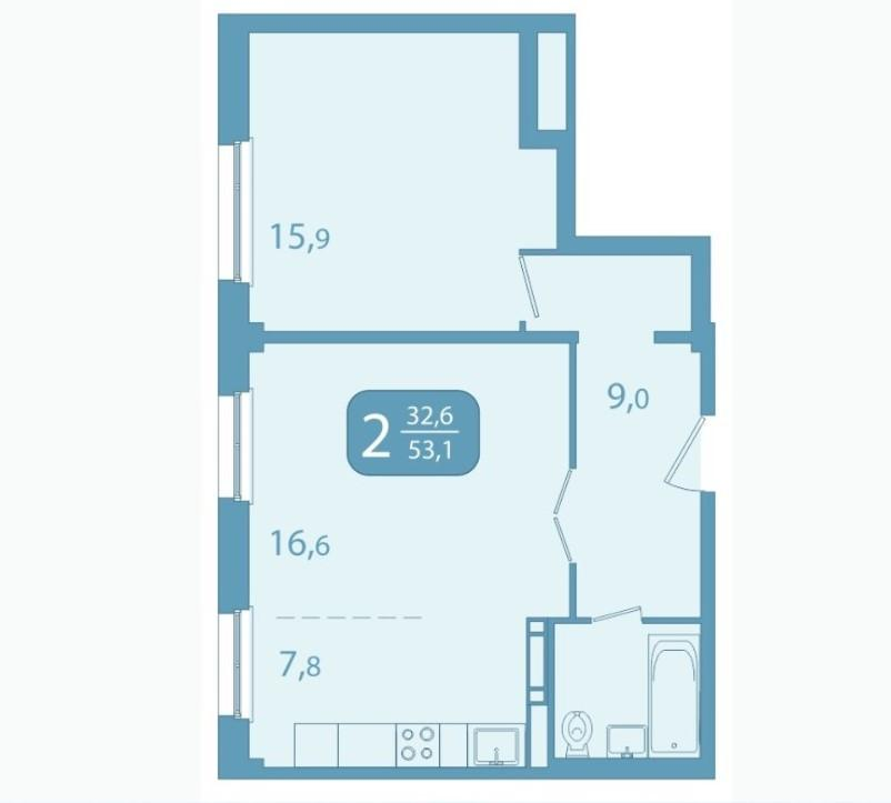 2-комнатная 53.2 м2 в ЖК undefined корпус null этаж 10