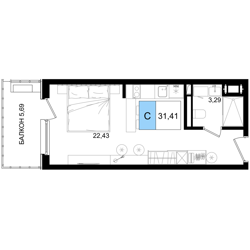 Студия 31 м2 в ЖК Корсаков корпус null этаж 8